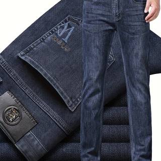 TEMU Premium Men's Jeans 2025 Trendy Slim Fit Straight-leg Denim Pants For Autumn/winter, Thick Casual Trousers For All
