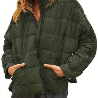 TEMU Women's Lightweight Puffer Jacket - Long Sleeve, Full Zip, Large Capacity, Warm & Stylish For Fall/winter, Blonde , Casual Outerwear | Stylish Puffer Jacket | Padded Jacket