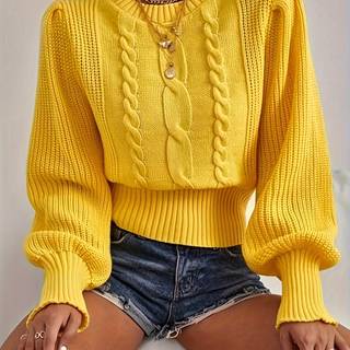 TEMU Women's Acrylic Knit Pullover Sweater D9730#, Crew Neck, Solid Color, Frill Detail, Fall/winter Season, 245g/m² Knit Fabric, 100% Acrylic