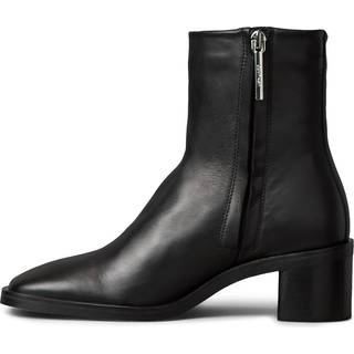 Leather Square Toe Zip Ankle Boots - Black - EU 37
