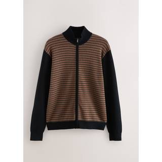 Next Normal pasform Hundetandsmønstret cardigan med krave og lynlås