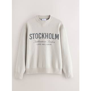 Next Neutral Relaxed Fit Stockholm Graphic Print Crew Jumper