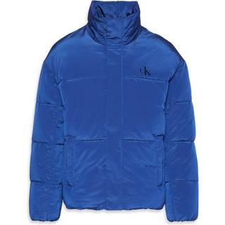 Oversized Quilted Logo Puffer Jacket - Blue - M