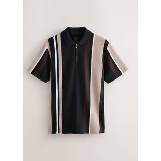 Next Black/Brown Vertical Stripe Quarter Zip Polo Shirt - medium