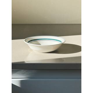 Japansk keramikskål i hvid med grønne striber | Ø15,3 cm