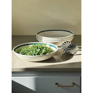 Japansk keramikskål i hvid med grønne striber | Ø25,5 cm