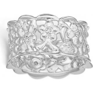 Blossom sølv ring med mat børstet blomster rhod. bred model, cz - Str. 57