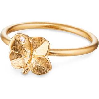 Flora Danica Firkløver ring i guldbelagt sølv med kubisk zirkonia - Str. 54