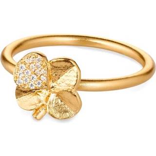 Flora Danica Firkløver ring i guldbelagt sølv med zirkoner - Str. 60