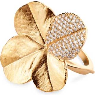 Flora Danica Firkløver Pave Statement ring i guldbelagt sølv med zirkoner - Str. 54