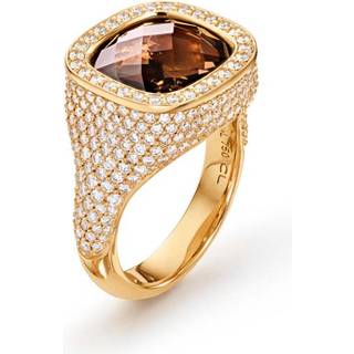 OLE LYNGGAARD COPENHAGEN OL Ring Cushion 18 karat yellow gold, smoky quartz 12x13mm 294 diamonds TW.VS. totally  2,14ct. polished - Str. 45