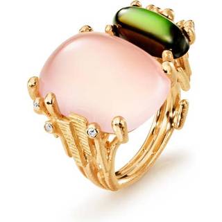 OLE LYNGGAARD COPENHAGEN BoHo Ring i 18 karat guld med grøn turmalin og rosaquartz og 6 diamanter - Str. 57