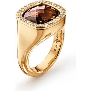 OLE LYNGGAARD COPENHAGEN OL Ring Cushion 18 karat yellow gold, smoky quartz 12x13mm 30 diamonds TW.VS. totally 0,30 ct. polished - Str. 58