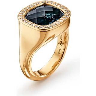 OLE LYNGGAARD COPENHAGEN OL Ring Cushion 18 karat yellow gold, London blue topaz 12x13mm 30 diamonds TW.VS. totally 0,30 ct. polished - Str. 53