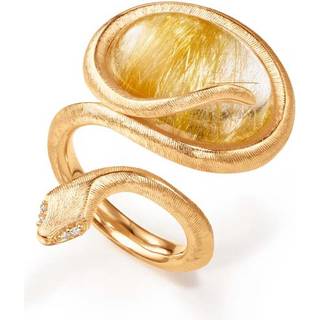 OLE LYNGGAARD COPENHAGEN ring mellem Snakes 18 kt guld med rutilkvarts og 4 brill. TW.VS. i alt 0,02 ct - Str. 59