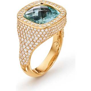 OLE LYNGGAARD COPENHAGEN OL Ring Cushion 18 karat yellow gold aquamarine 12x13mm 294 diamonds TW.VS. totally  2,14ct. polished - Str. 50