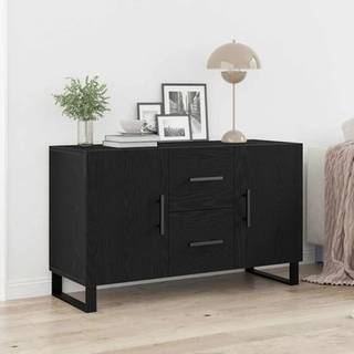 Sideboard Med Skuffe Sort Eg 100 X 36 X 60 Cm Konstrueret Træ