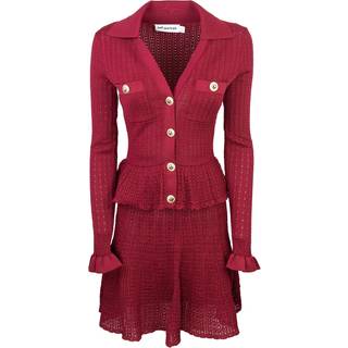 Self-Portrait Pointelle peplum minidress - burgundy - XS