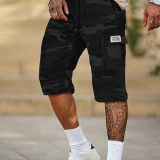TEMU Men's Casual Camouflage Cargo Shorts With Drawstring Waist And Large Flap Pockets | Non-stretch Fabric, Regular Fit, Letter Patch Detail -