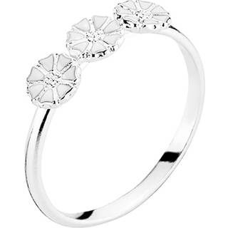 Lund Copenhagen Marguerit Ring, 3 blomster sølv med hvid emalje - Str. 57