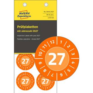Avery 6944-2027 Inspektionsetiketter 2027 i vinyl Ø30mm 10ark
