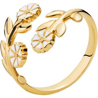 Lund Marguerit åben ring i forgyldt med tre blomster og blade - Str. 53