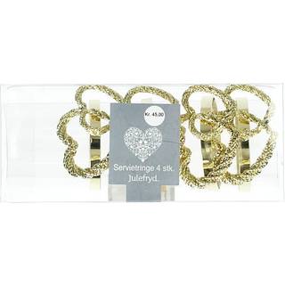 Julefryd metal servietringe med hjerter 4-pak - guld (På lager i butik)