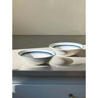 Japansk keramikskål i hvid med blå striber | Ø15,3 cm