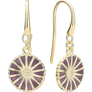 Lund Copenhagen Marguerit øreringe i guldbelagt med lilla emalje - 11mm