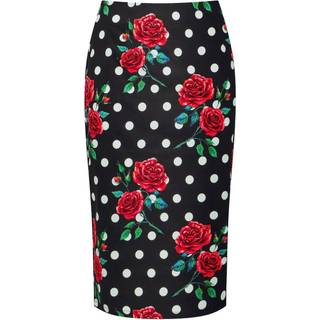 Joe Browns Joe Browns Black Rose Print Polka Dot Pencil Skirt - EU 38 (UK 10)