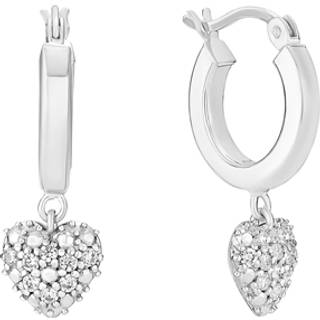 Lund Copenhagen øreringe i sølv med hjertevedhæng med cubic zirkonia -Ø15mm