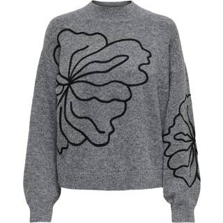 JDY - Jdyjella L/S Flower Pullover Knt - 4769595 Dark Grey Melange