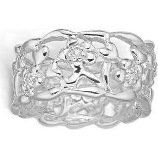 Blossom sølv ring med blomster og cz, bred model rhod. - Str. 56