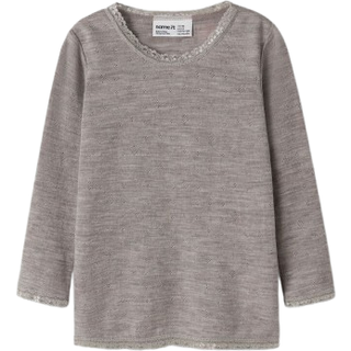 Name It Bluse Satellite i Merinould Med Hulmønster Og Blondekant - Str. 2y 92cm