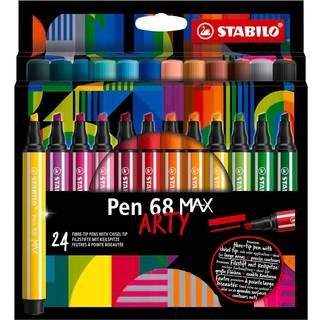 Stabilo Premium Felt tip Pen med tyk mejselspids Pen 68 Max - Arty - Pack of 24 - Med 24 forskellige farver