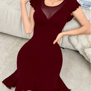 TEMU Women's Elegant V-neck Lace Trim & Hem Nightgown - Soft Breathable Solid Dress With V-neckline, Machine Washable Sleepwear For Women (adults) - Versatile Lounge &