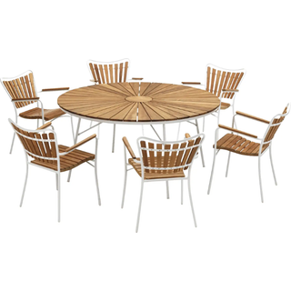 Kerteminde Ø130 teak havemøbelsæt med 6 stole - Teak/hvid