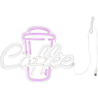 STAR TRADING Coffee LED-væglampe, pink/hvid, plexiglas, 40 x 30 cm USB, Klar/gennemsigtig, Stue/spisestue, Plast, Ungdommelig stilretning