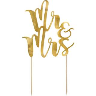 1 stk. Kage Topper "Mr&Mrs" i Guld – Perfekt elegance til bryllupskagen