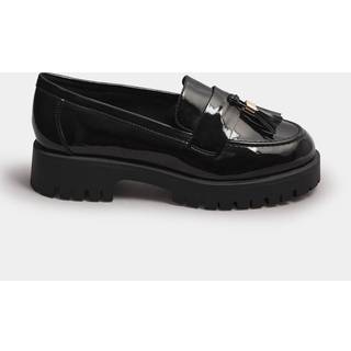 Yours Curve Yours Curve Black Extra-Wide Fit Tassel Patent Loafers With Gold Trim - eu41