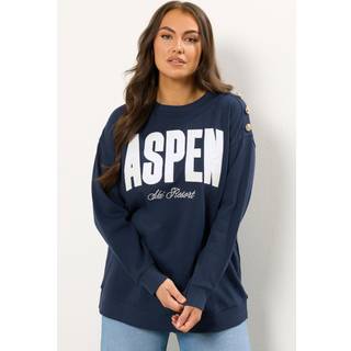Yours Curve Yours Curve Blue Aspen Gold Button Crew Neck Jumper