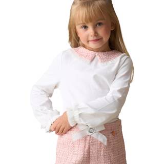 Angel & Rocket Angel & Rocket White Faye Tweed Collar Long Sleeve Top