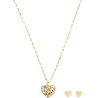 Coach Gold Heart Crystal Boxed Stud and Necklace Set - Gold