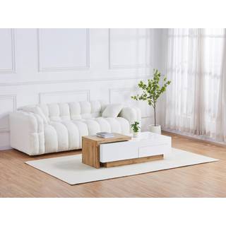 Udtrækkeligt sofabord i MDF med 1 skuffe og 1 niche - Naturlig og Hvid - MANDREA