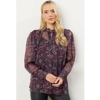 Lts Tall Dark Red Paisley Frill Neck Blouse Size 22