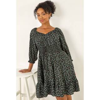 Roman Roman Black Petite Floral Frill Dress - 14