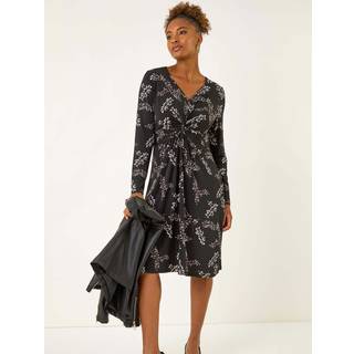 Roman Roman Black Floral Print Twist Front Midi Dress - 14