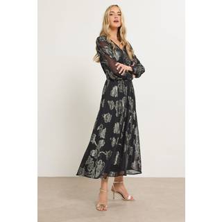 Lts Tall Black & Gold Floral Jacquard Midaxi Dress Size 22