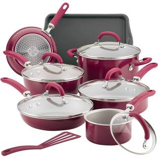 Rachael Ray Opret lækre nonstick -køkkengrunden Pots og pander sætter 13 stykker Bourgogne Shimmer