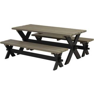 PLUS Nostalgi plankesæt, bord og 2 bænke, sort/gråbrun/nåletræ, 177 cm